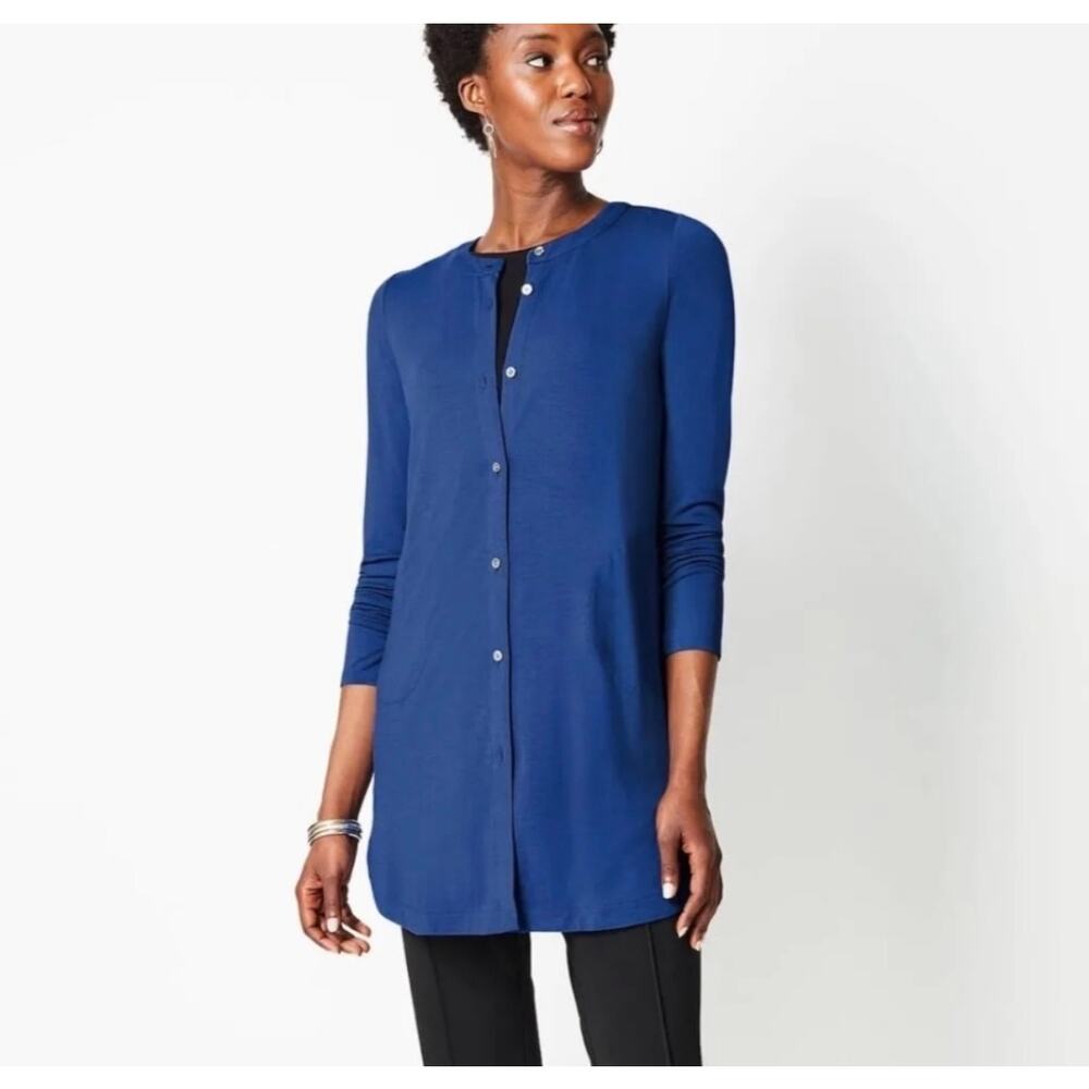 J.Jill Wearever Longline Button Tunic M Blue Vibrant Soft Lagenlook Minimalist